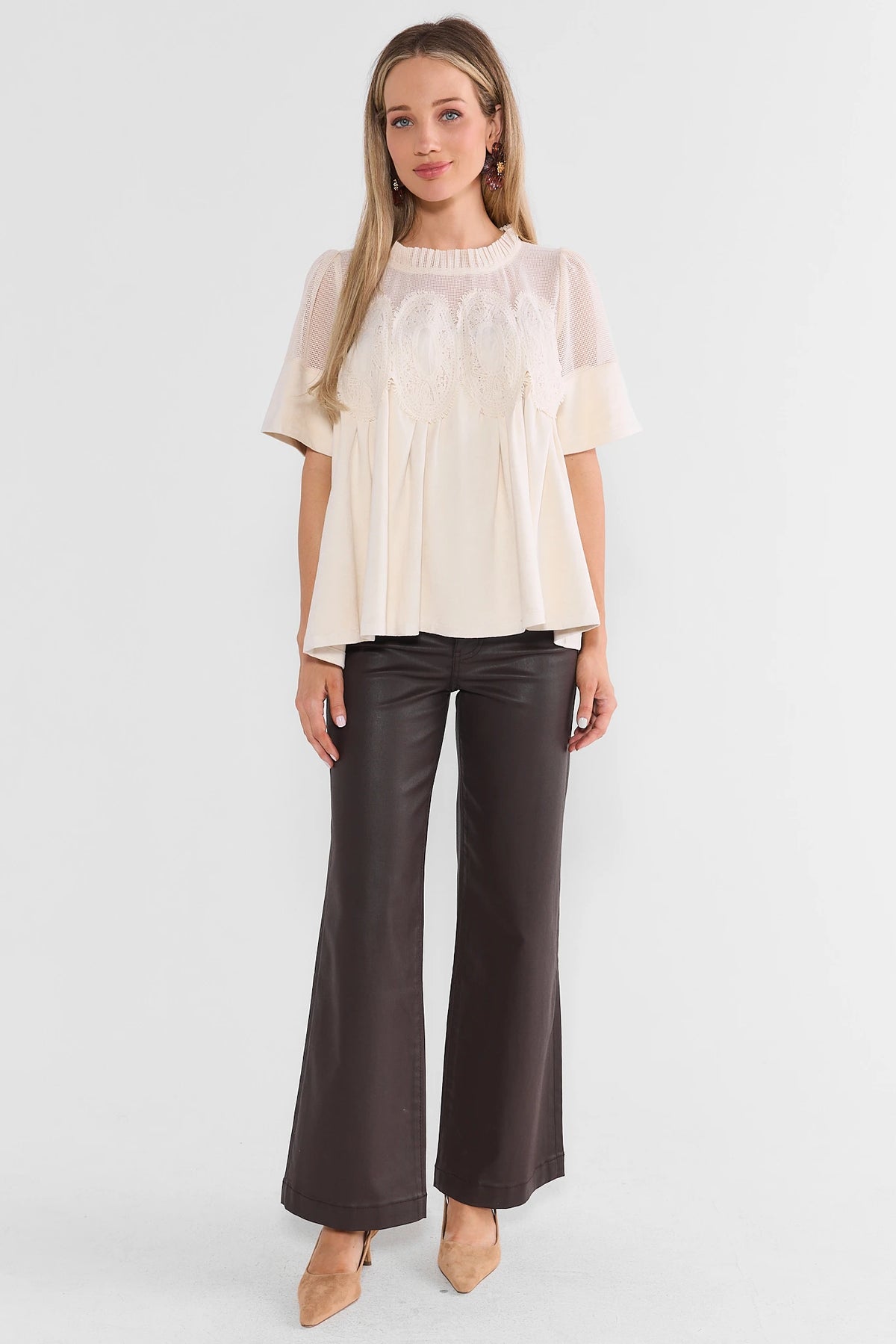 Gabrielle Ivory Mesh Embroidered Top