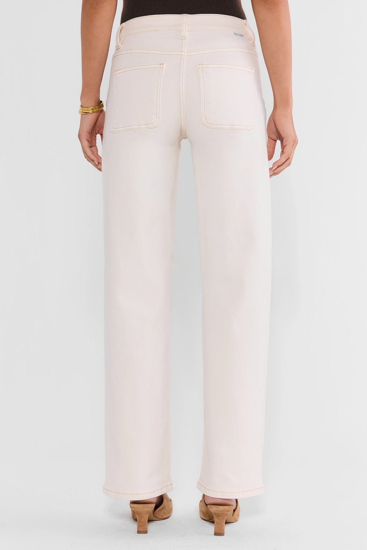 Ecru High-Rise Straight Ankle Jeans - Back View, On Model | Avara