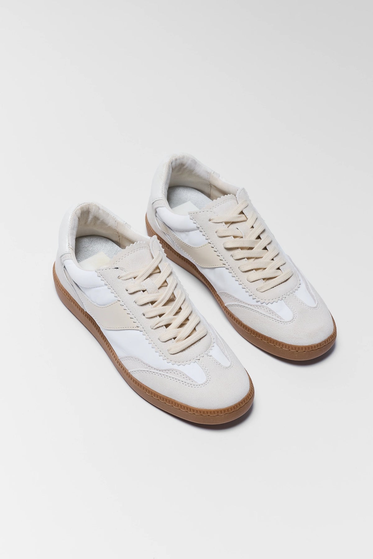 Dolce Vita Notice Sneakers in White Dune suede with gum sole - Pair Top View | Avara
