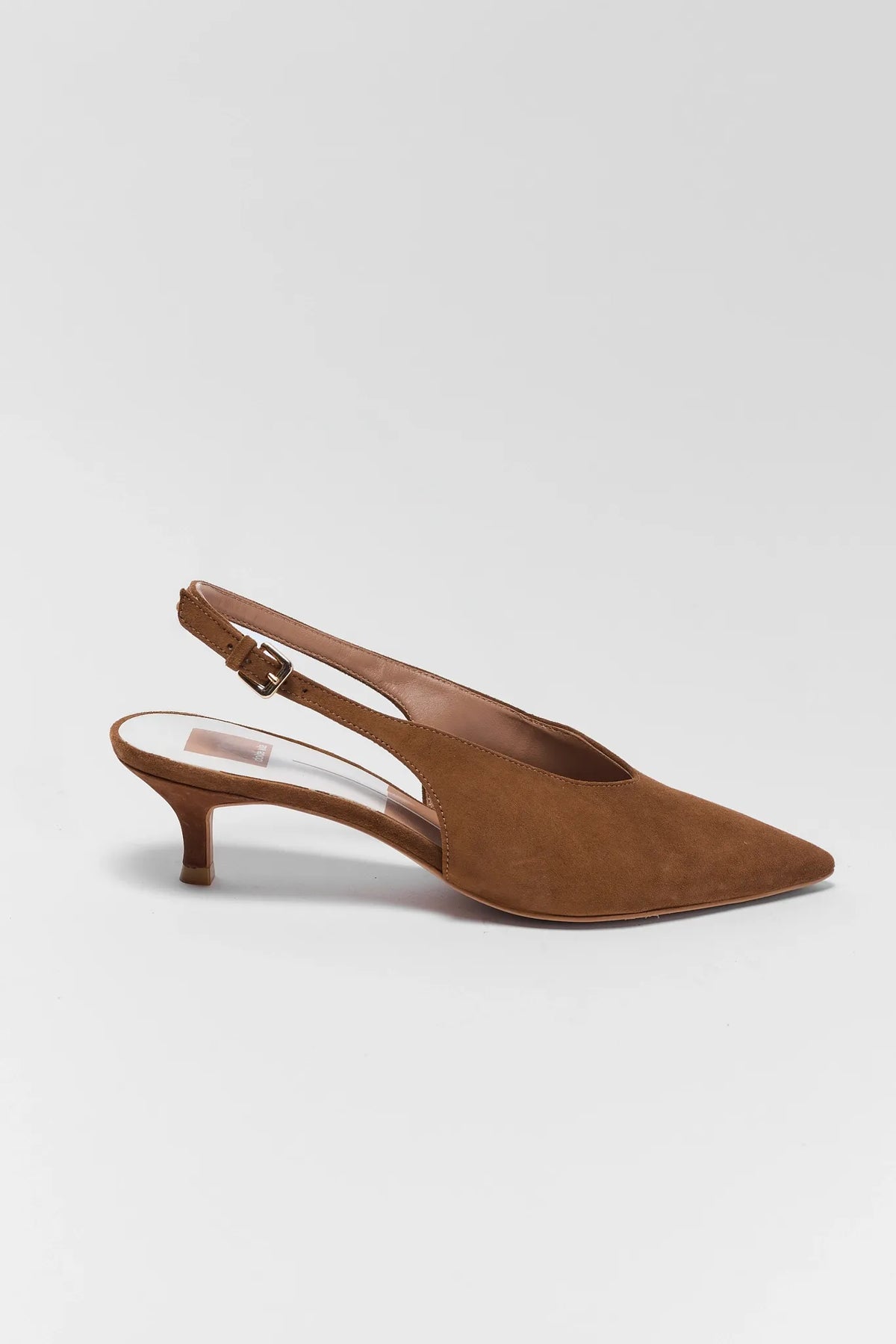 Brown Suede Slingback Kitten Heel - Side Profile | Avara