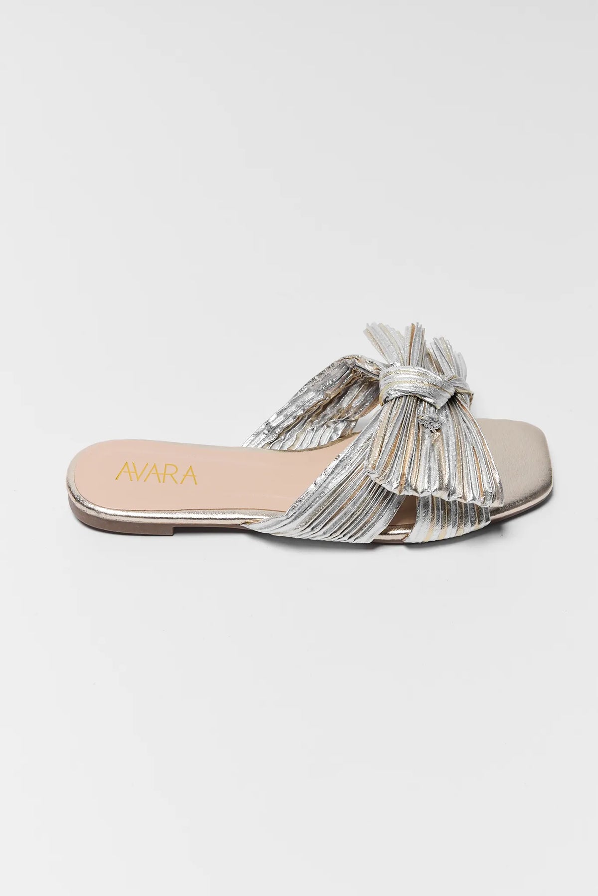 Silver and gold two tone metallic knot sandal - Side Profile View | Avara
