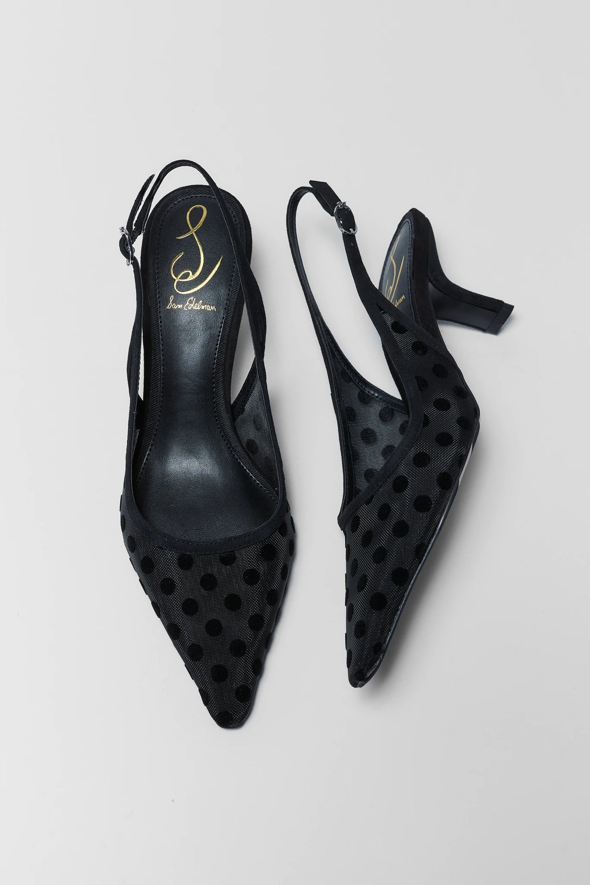 Black polka dot mesh slingback pumps - Top View, Sam Edelman Bianka kitten heel | Avara