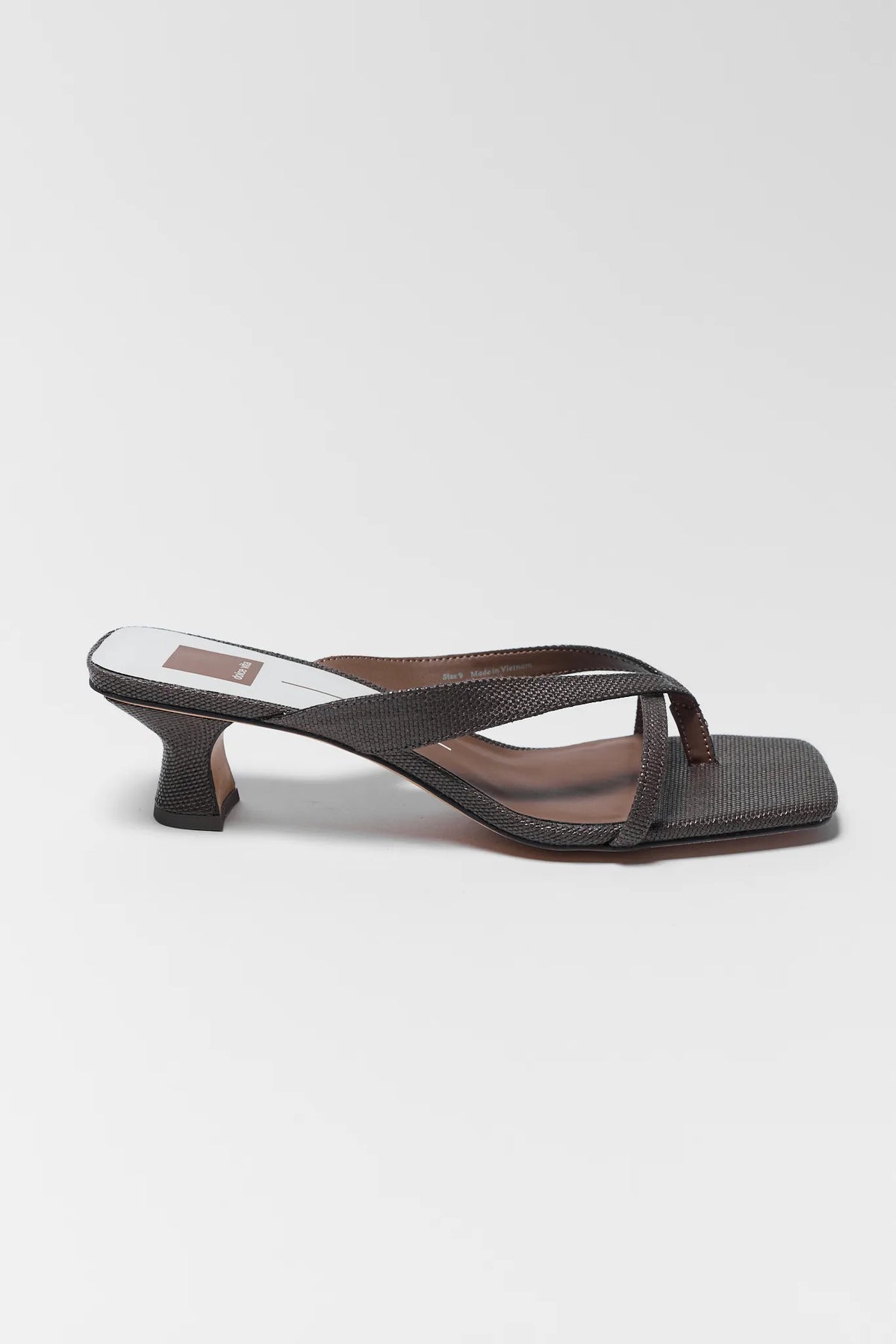 Dolce Vita Brevel Brown Raffia Kitten Heel Sandal - Side Profile View | Avara