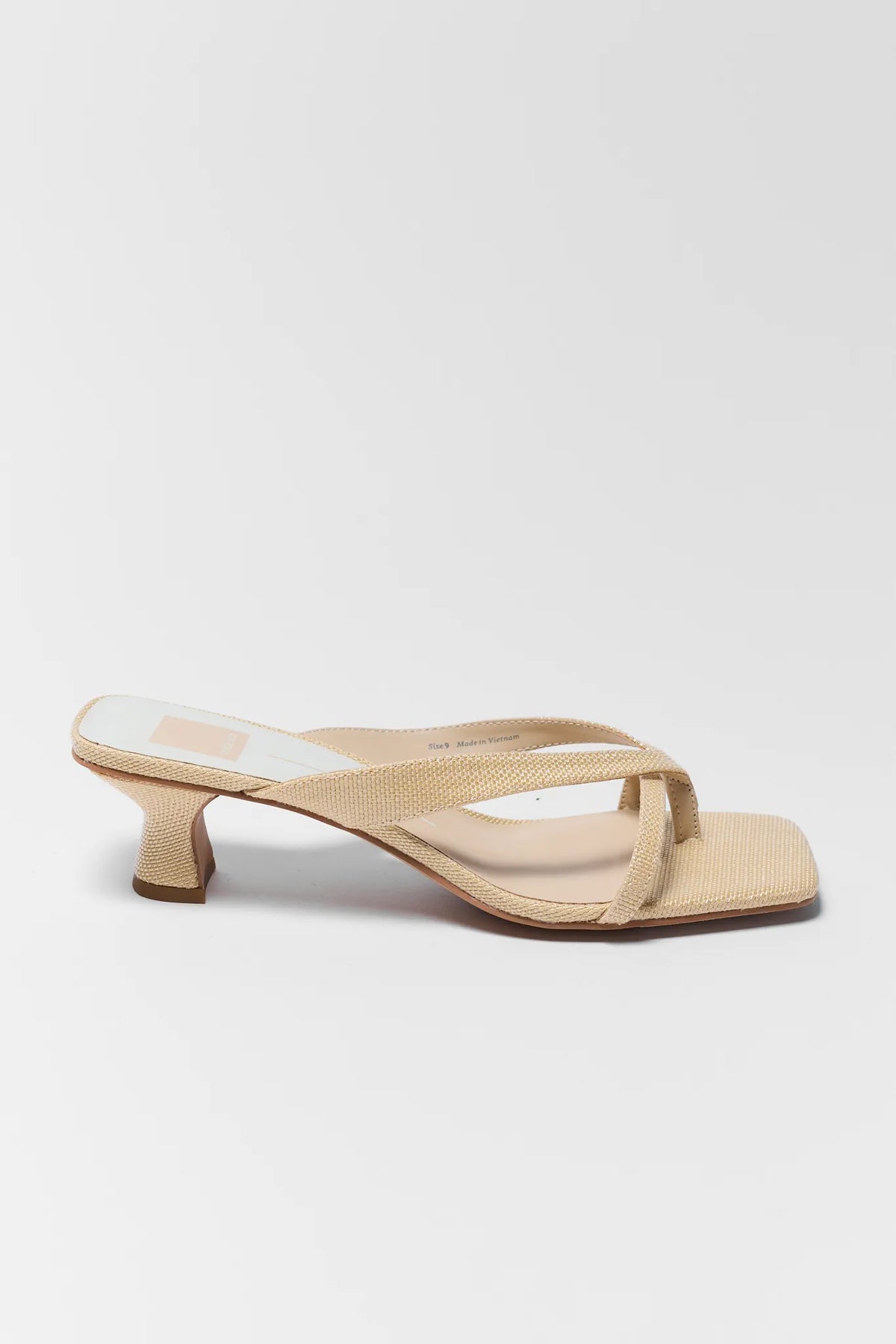 Natural Raffia Dolce Vita Brevel Kitten Heel Sandal - Side Profile Single Shoe | Avara