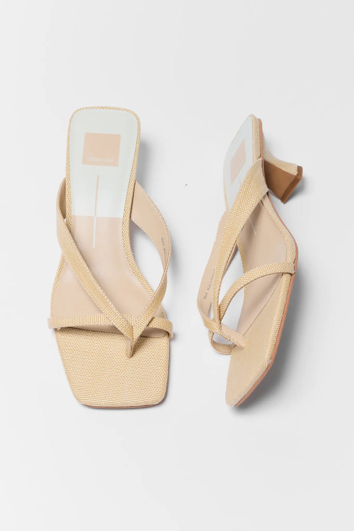 Natural Raffia Dolce Vita Brevel Kitten Heel Sandals - Top-Down Pair View | Avara