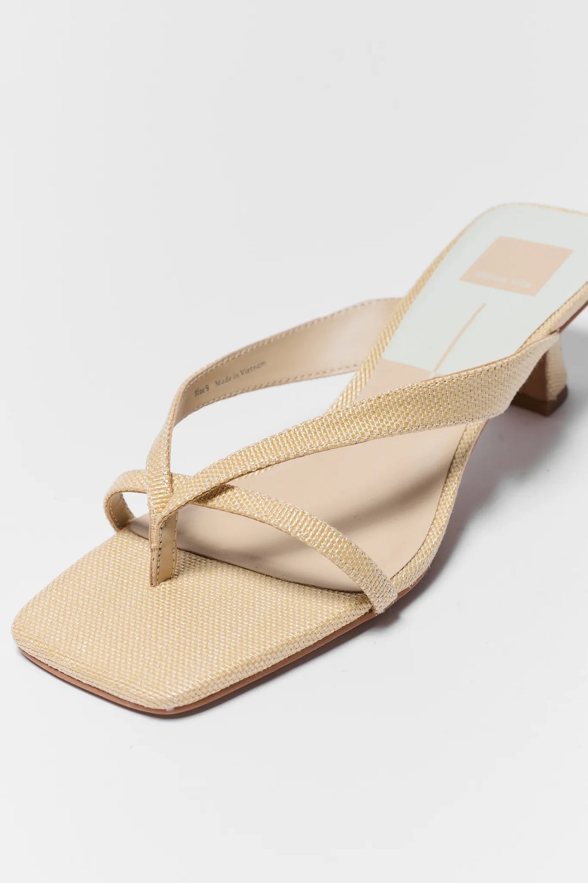 Natural Raffia Dolce Vita Brevel Kitten Heel - Square Toe & Strap Close-Up | Avara