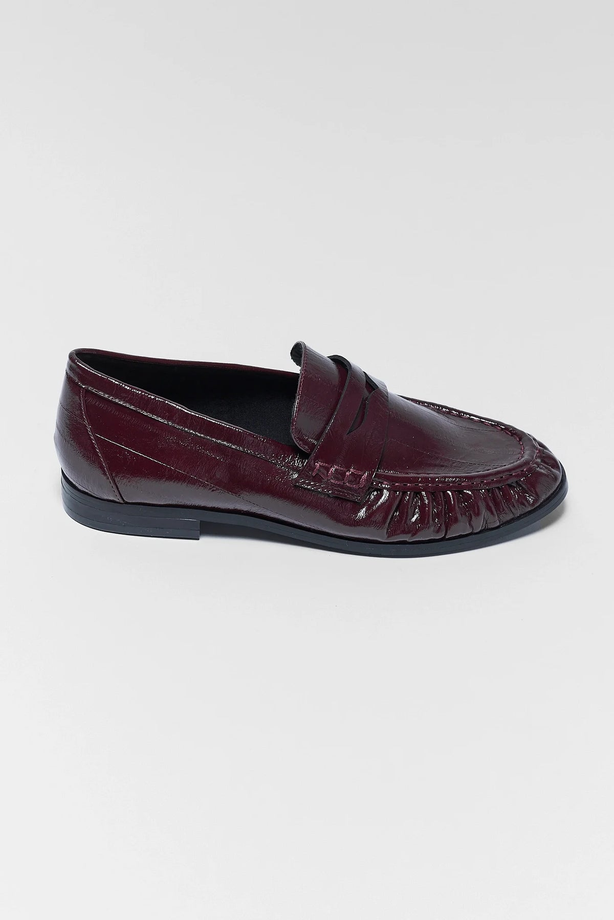 Maroon Faux Leather Penny Loafer - Side Profile View | Avara