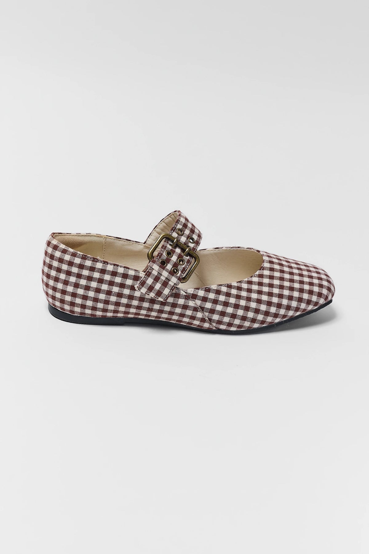 Brown Gingham Ballet Flat - Side Profile View | Avara