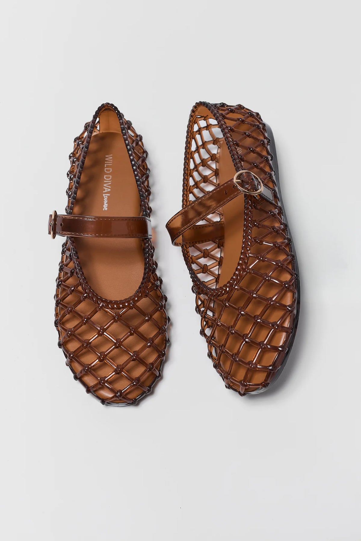Brown Lattice Jelly Ballet Flats - Top View, Pair | Avara