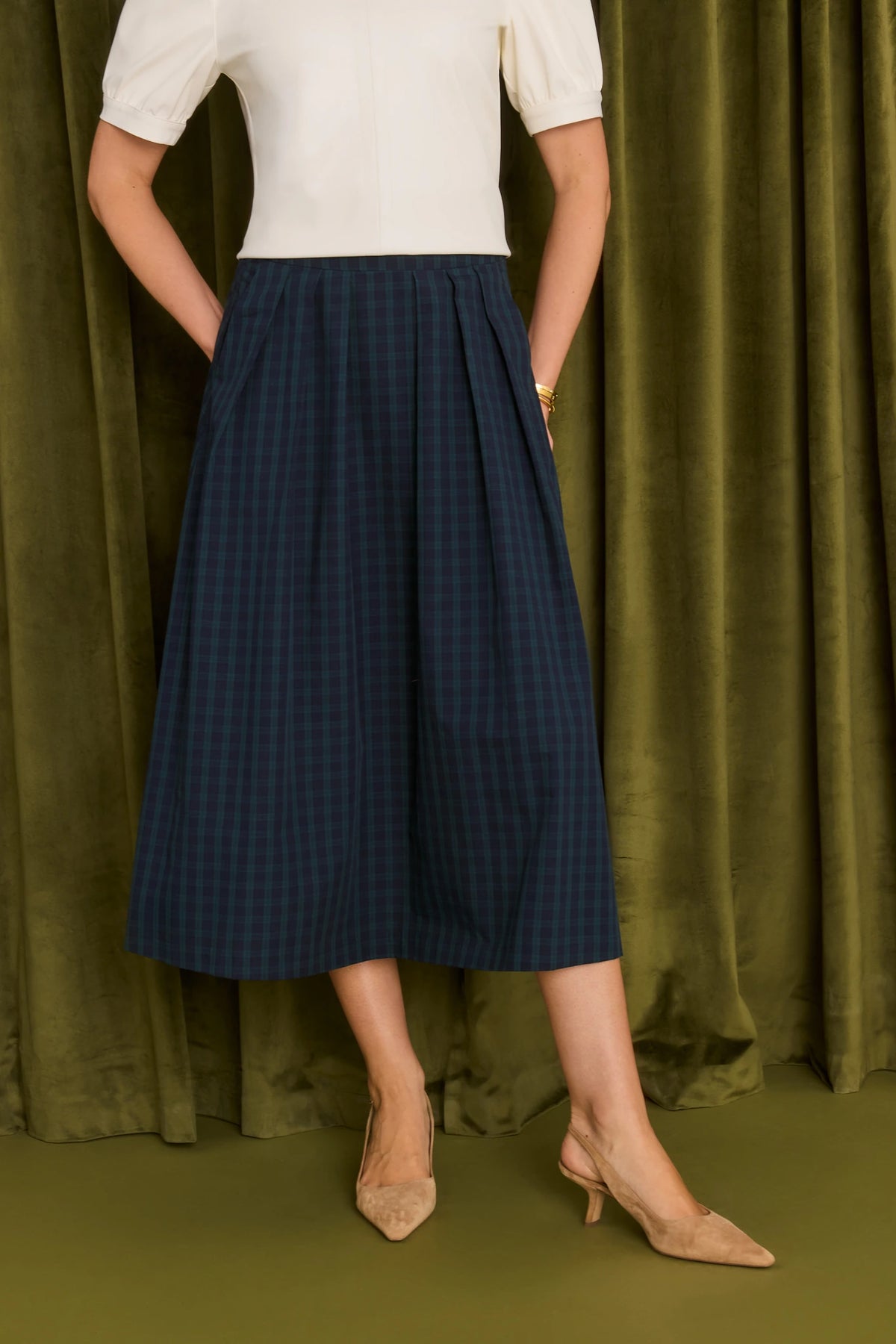 Faith Navy Plaid Midi Skirt