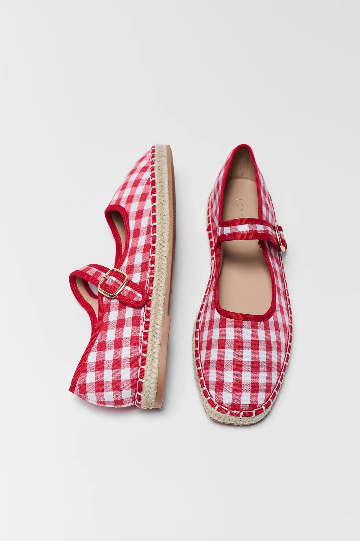 Fallon Red Gingham Espadrille Flats - Top View, Pair Flat Lay | Avara