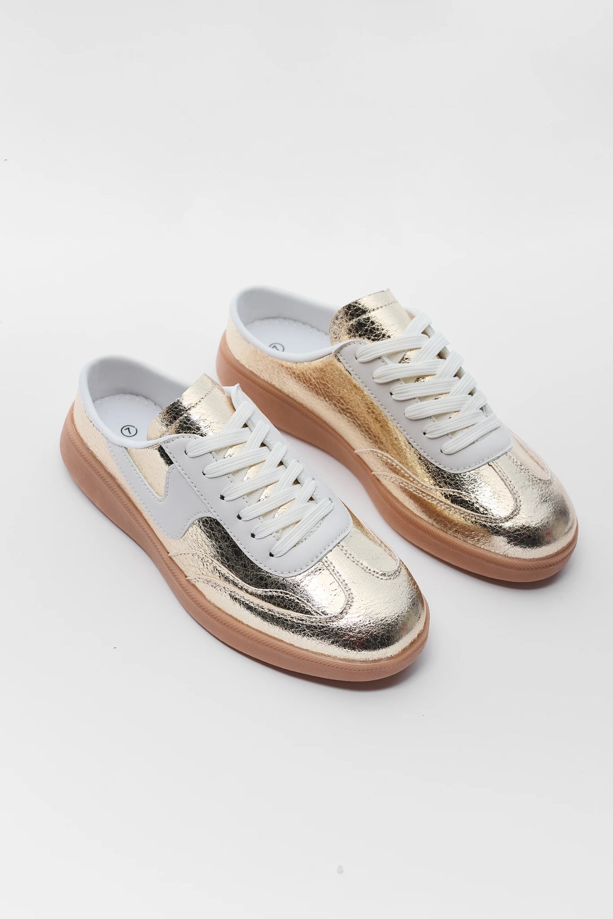 Gold Metallic Slip-On Sneakers - Pair Front View, Women's Casual Sneakers | Avara