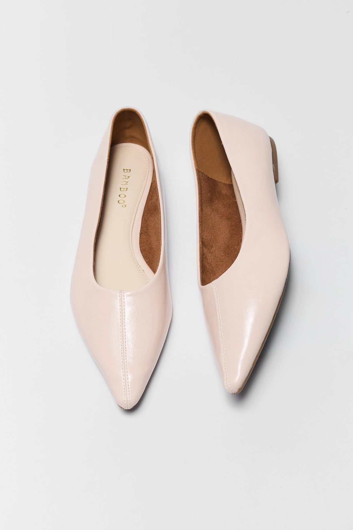 Ivory Faux Leather Pointed Toe Ballet Flats - Top View Pair | Avara