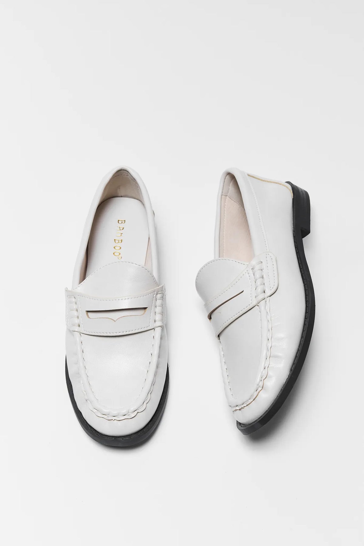 Pair of Jacklyn Cream Faux Leather Penny Loafers - Top View | Avara