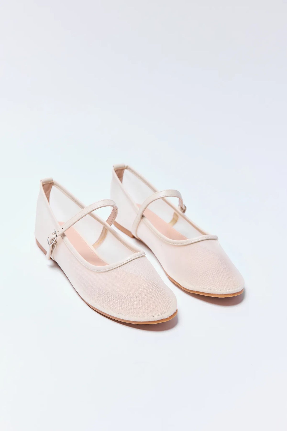 White Mesh Jane Flats with Mary Jane Strap - Front Pair View | Avara