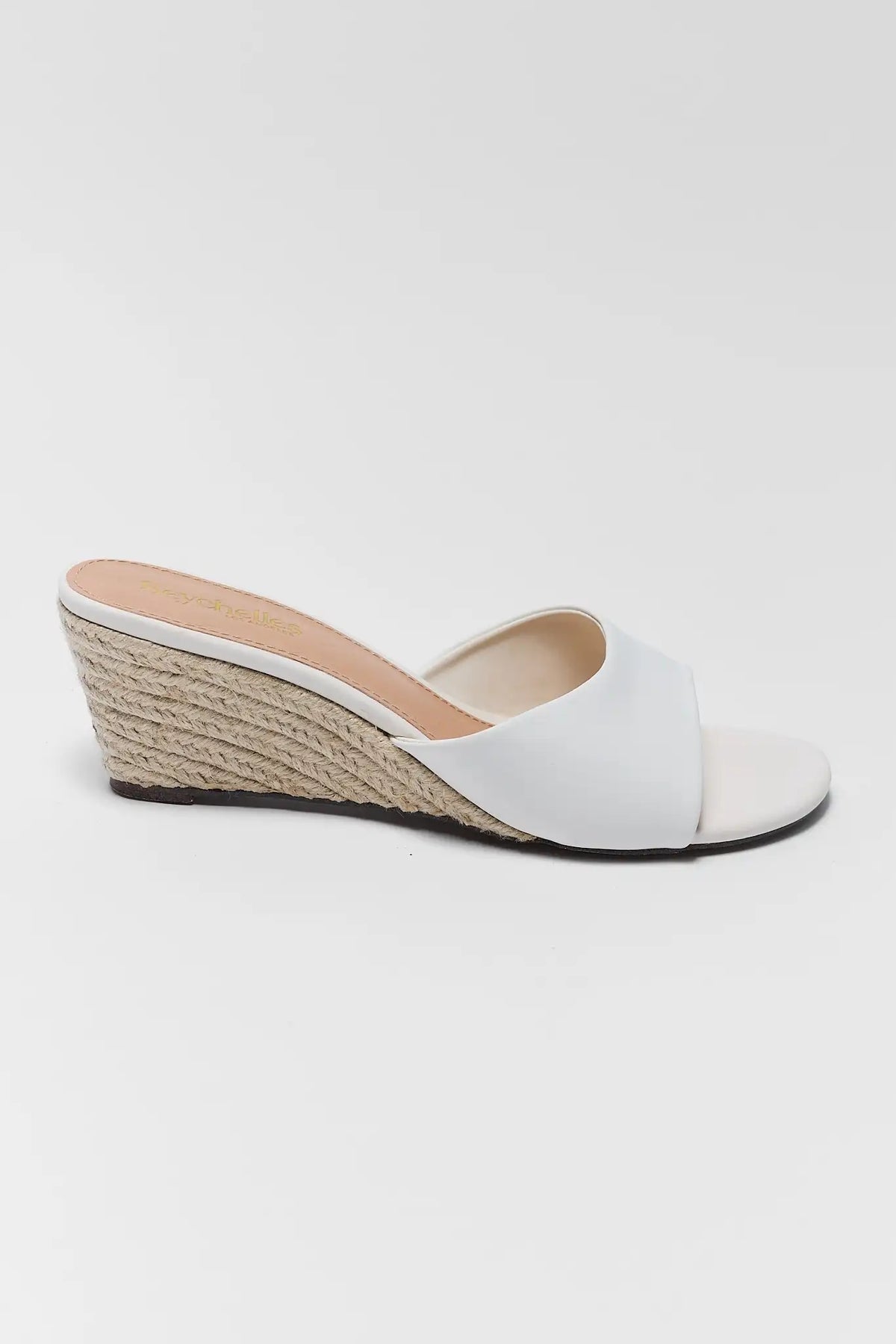 Cream leather espadrille wedge sandal with single strap - Side Profile | Avara