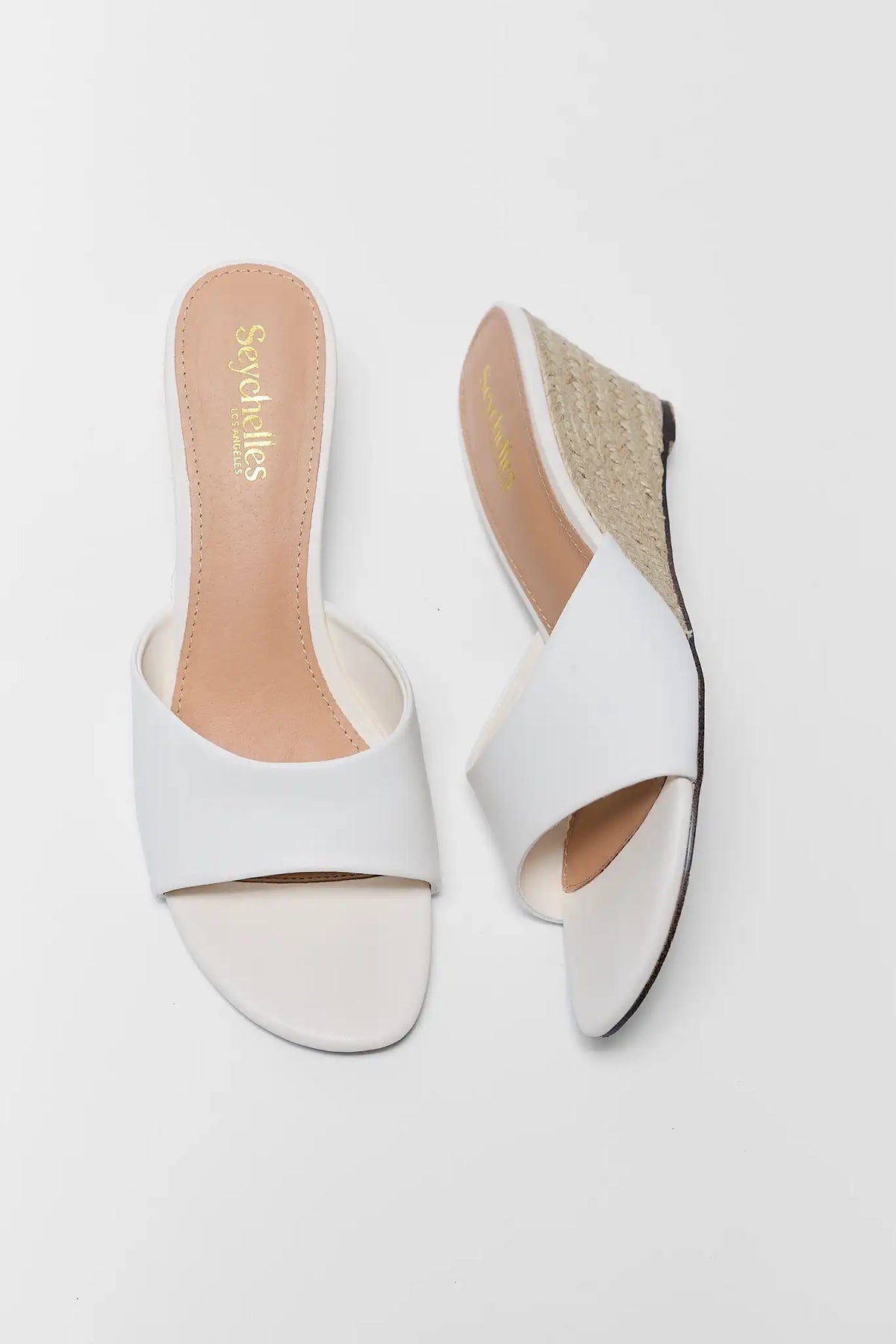 Cream leather wedge sandals with espadrille sole - Top View, pair | Avara