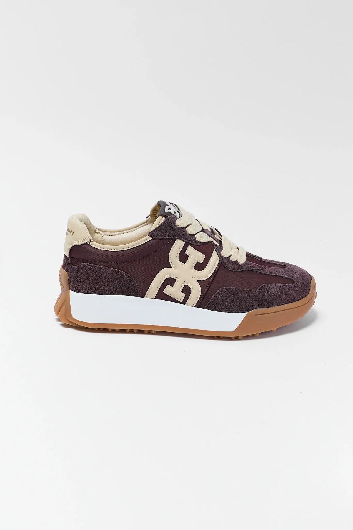Brown Suede Sam Edelman Langley Sneaker - Side Profile with Cream Logo Detail | Avara