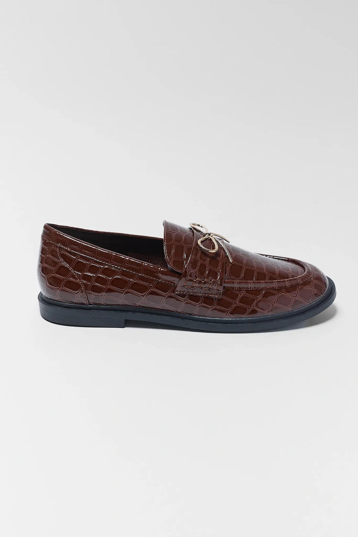 Brown Croc Faux Leather Loafer - Side Profile View | Avara