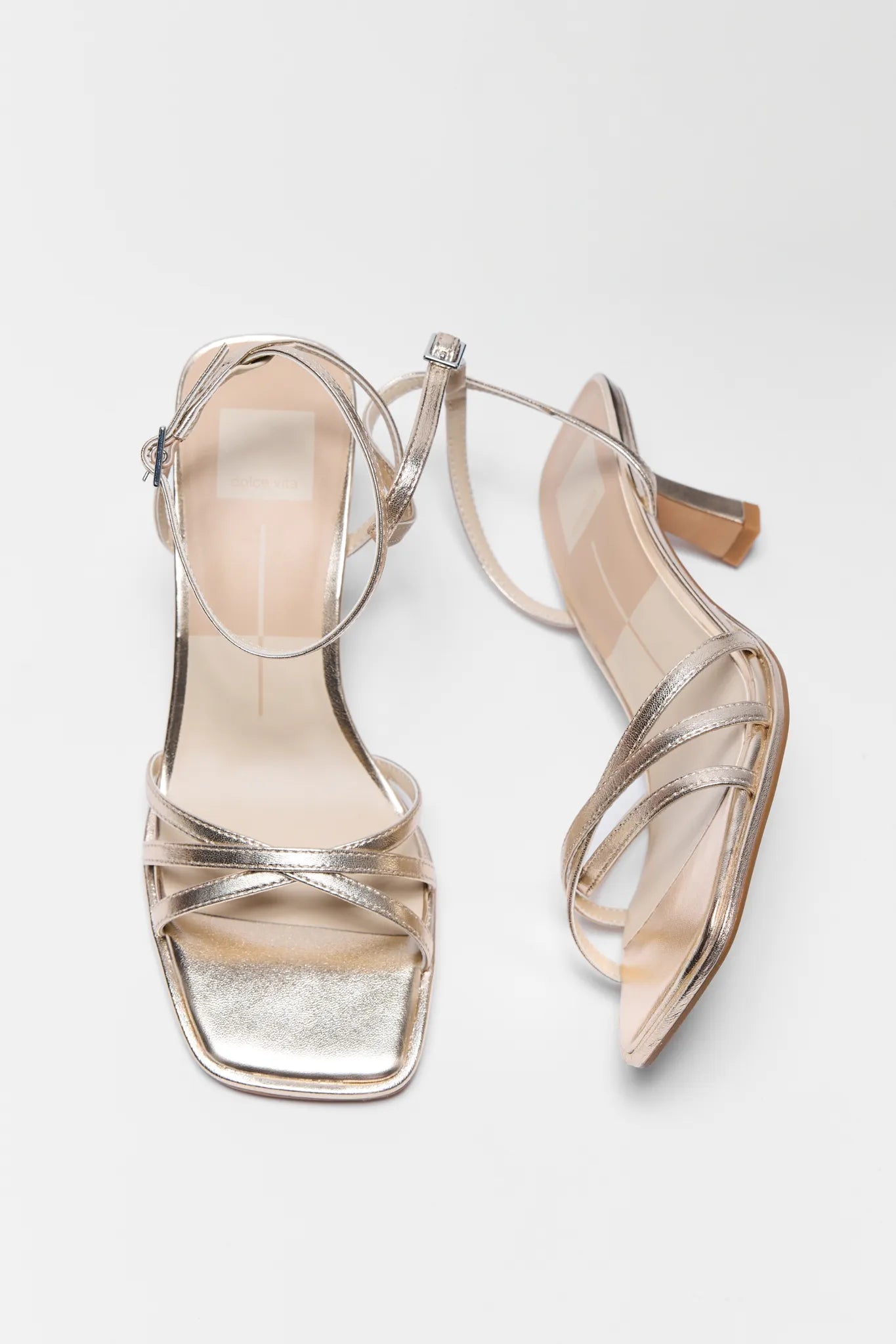 Dolce Vita Manji Gold Metallic Strappy Kitten Heel Sandals - Top View | Avara