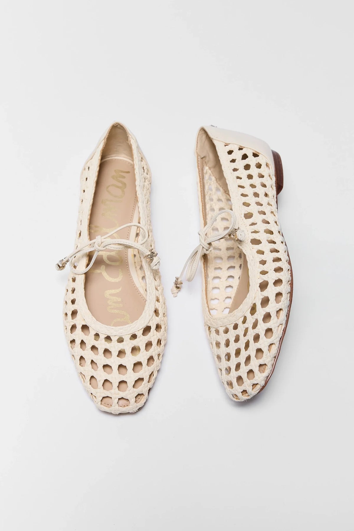 Sam Edelman Marcie Ivory Woven Ballet Flats - Top-Down Pair View | Avara