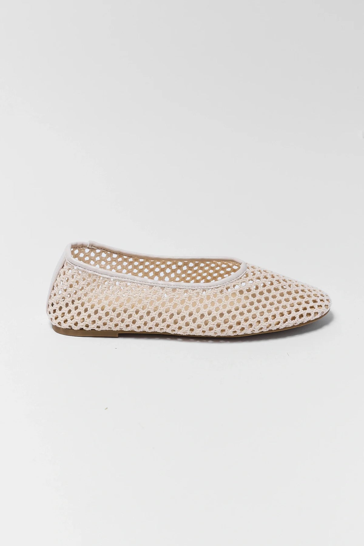 Cream woven flat side profile view showing slip-on silhouette and open mesh upper - Matisse Marta | Avara