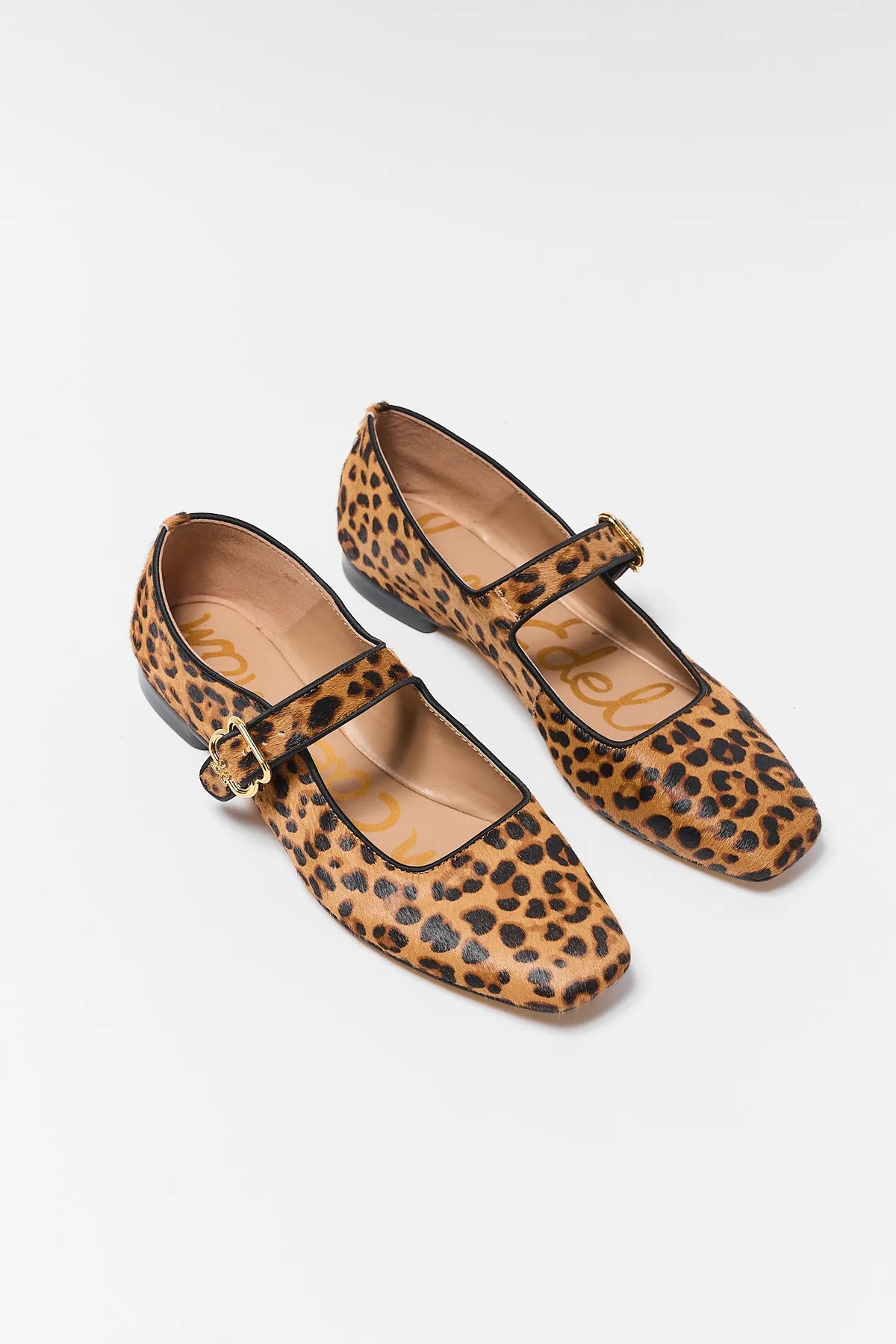 Sam Edelman Michaela Leopard Print Flats - Square Toe Pair Angled Flat Lay | Avara