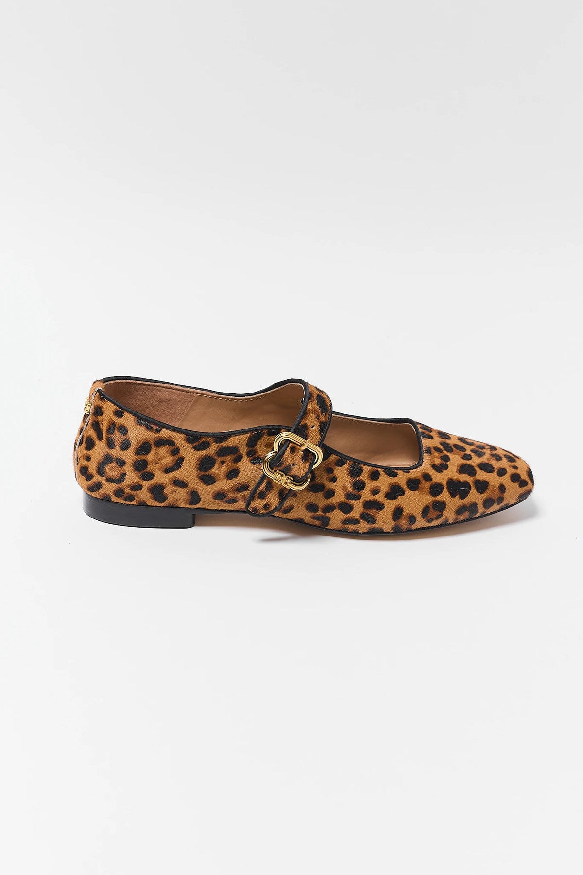 Sam Edelman Michaela Leopard Print Flat - Side Profile with Gold Buckle Strap | Avara