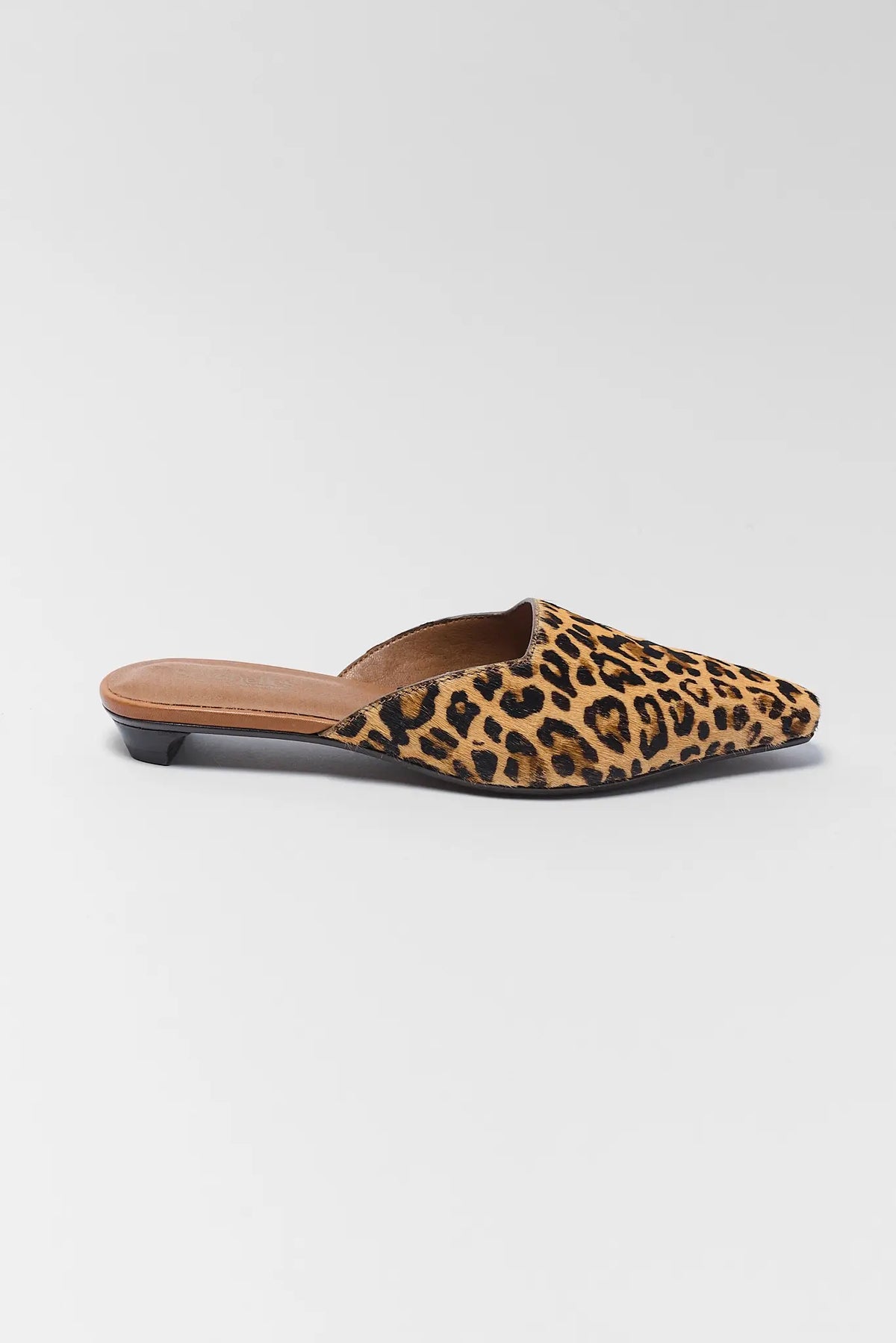 Brown Leopard Print Pointed Toe Mule - Side Profile | Avara