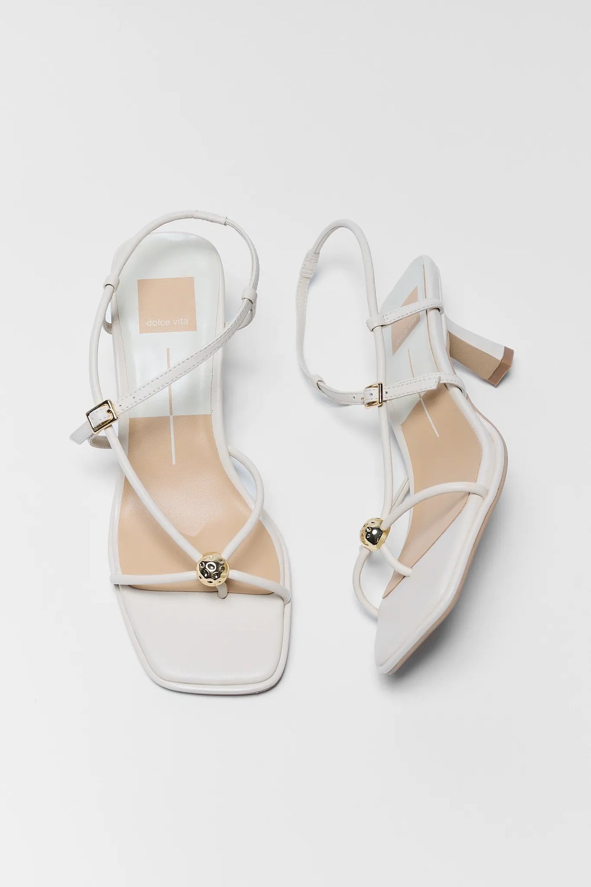 Mylee Cream Strappy Kitten Heels - Top Down Pair View | Avara