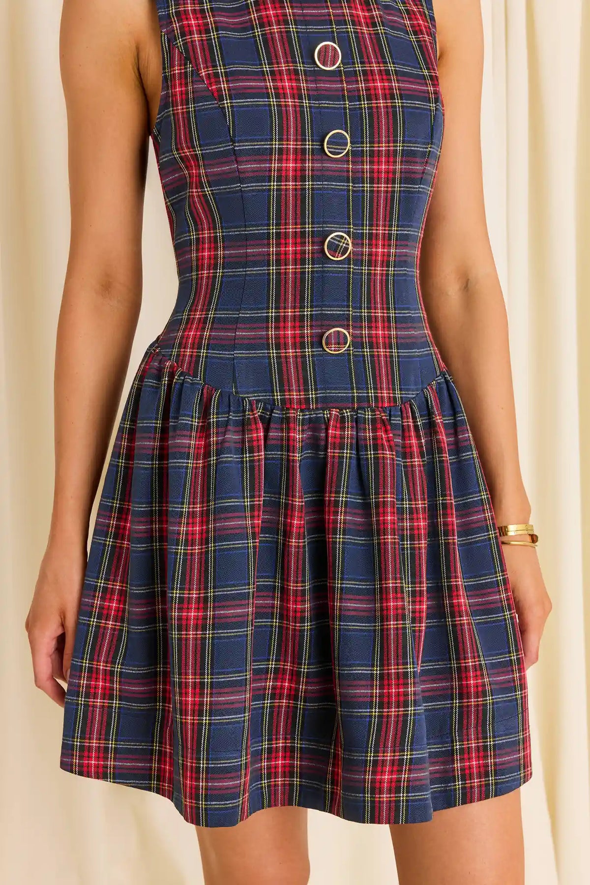 Payton Navy Plaid Button Up Short Dress