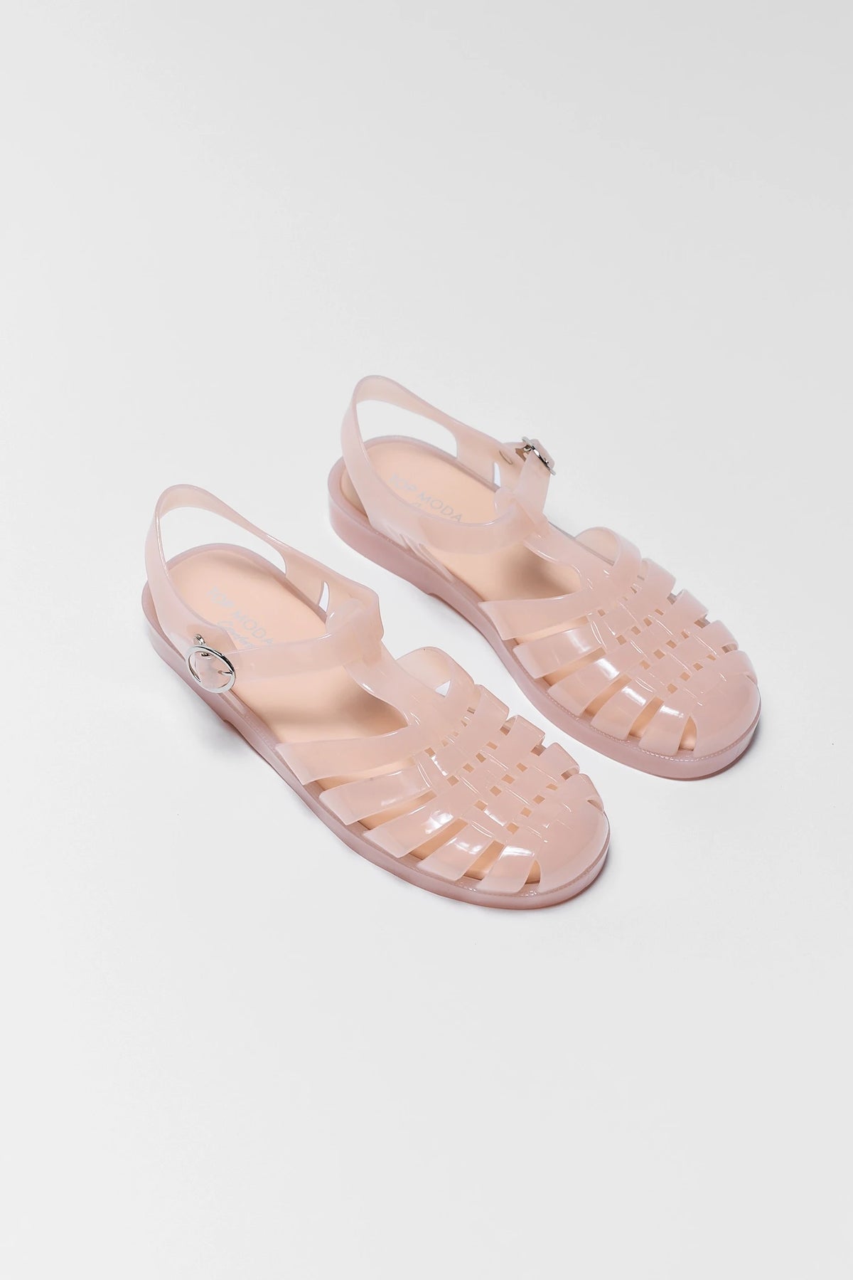 Nude Fisherman Jelly Sandals - Pair Angled View with slingback ankle strap | Avara