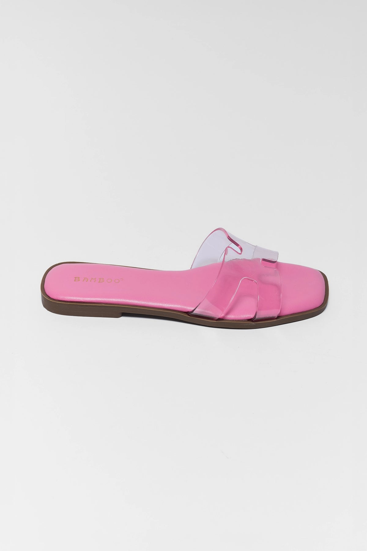 Pink Jelly Slip-On Sandal with clear strap and square toe - Side Profile | Avara