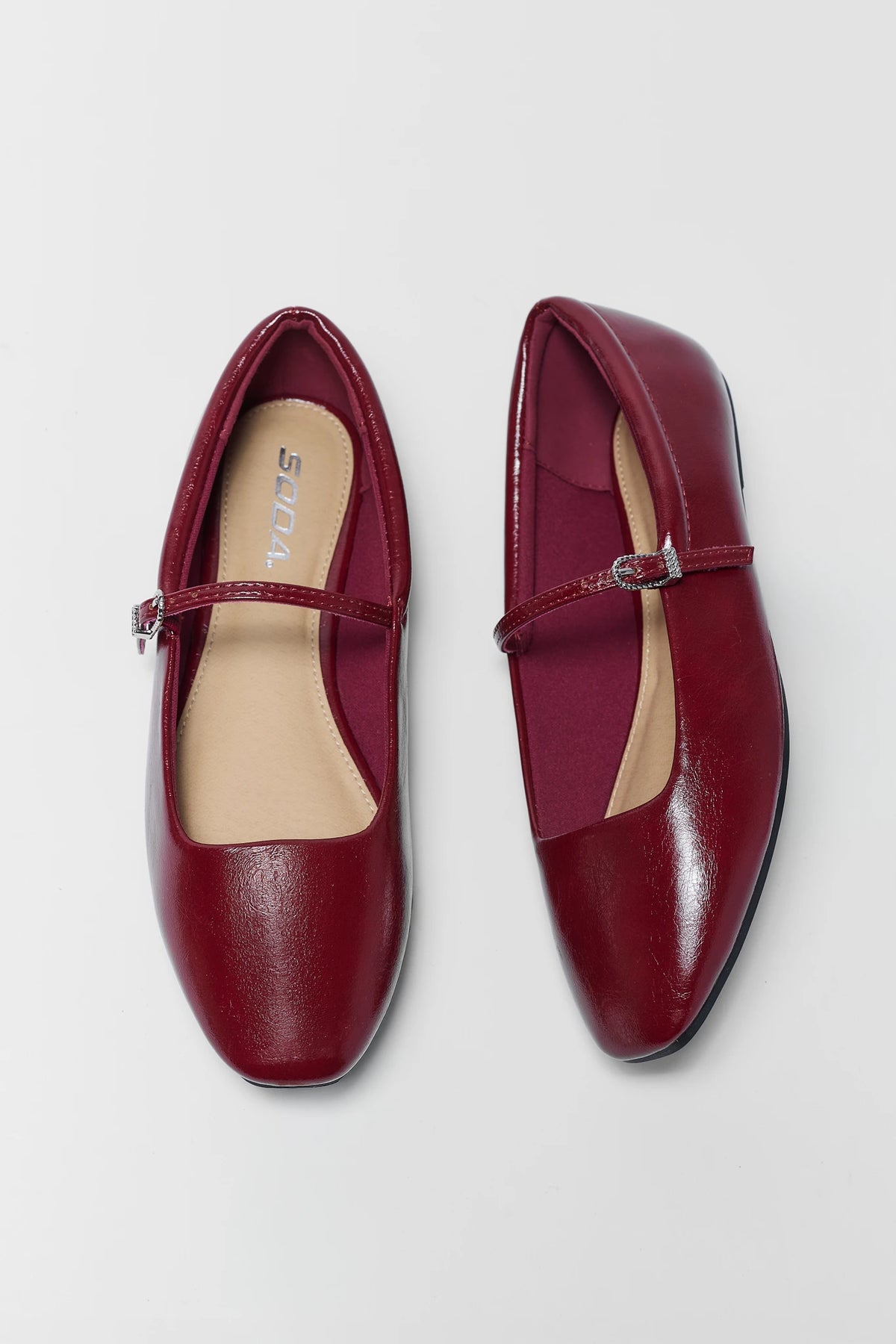 Red Patent Ballet Flats - Top View Pair with Adjustable Strap | Avara