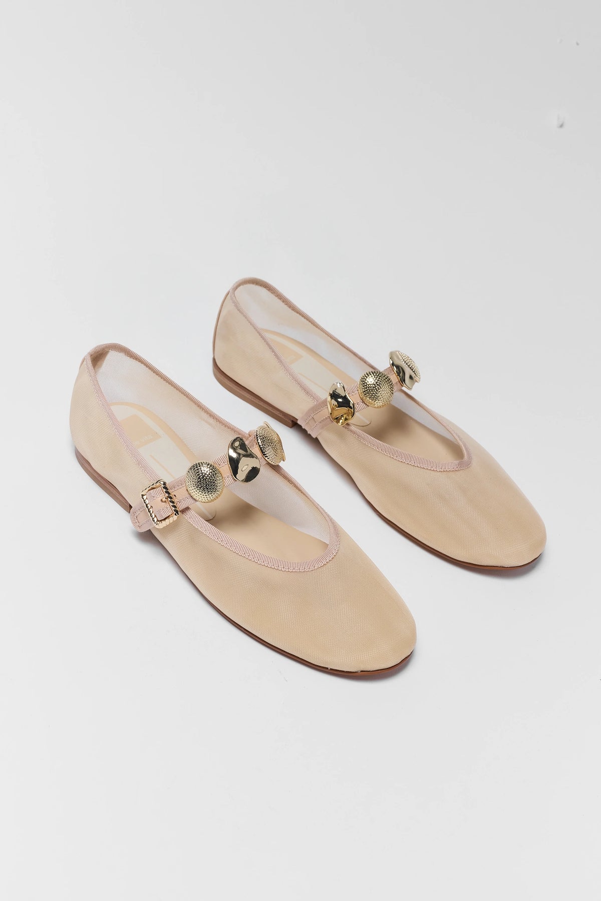 Dolce Vita Relan vanilla mesh mary jane flats with gold details - Pair View | Avara