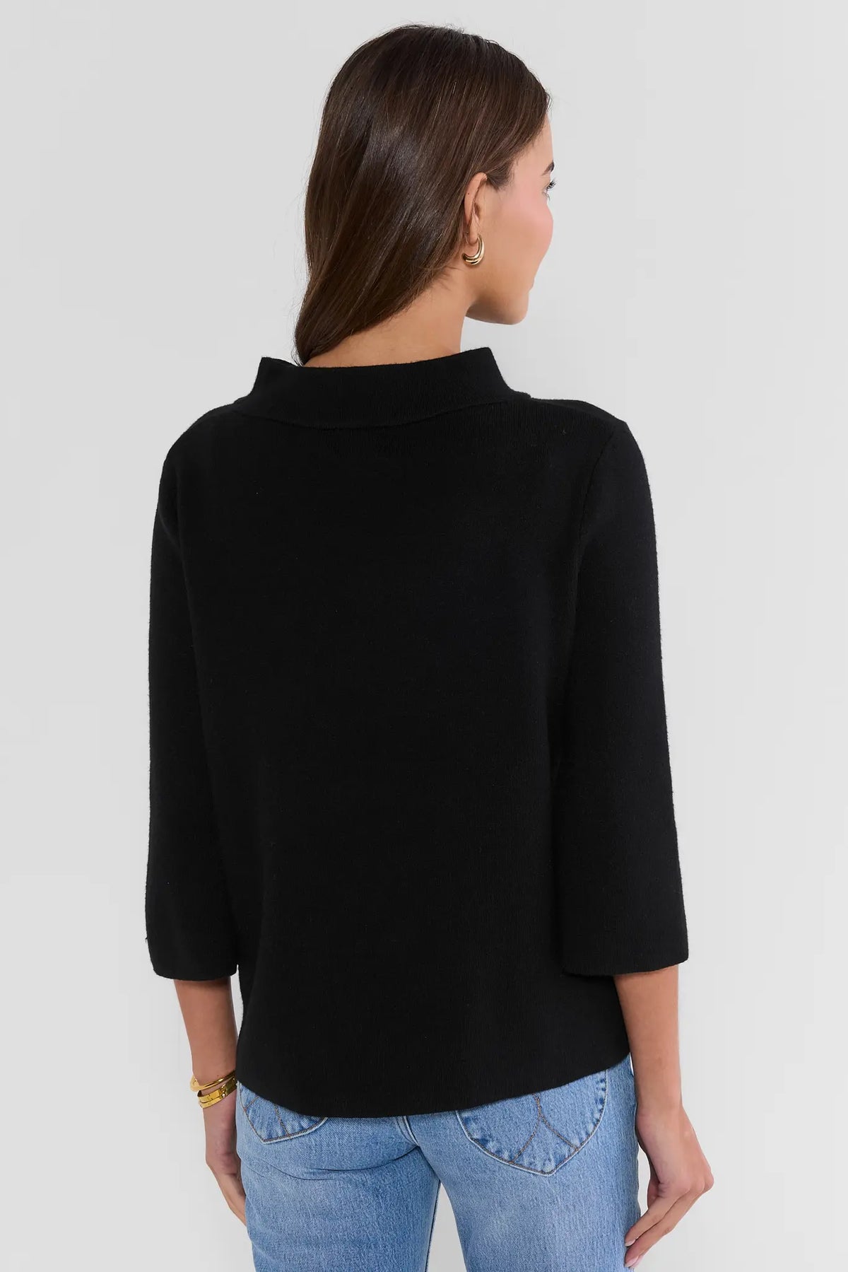 Jackie Black Knit Sweater - Back View, Mock Neck & Relaxed Knit Silhouette | Avara