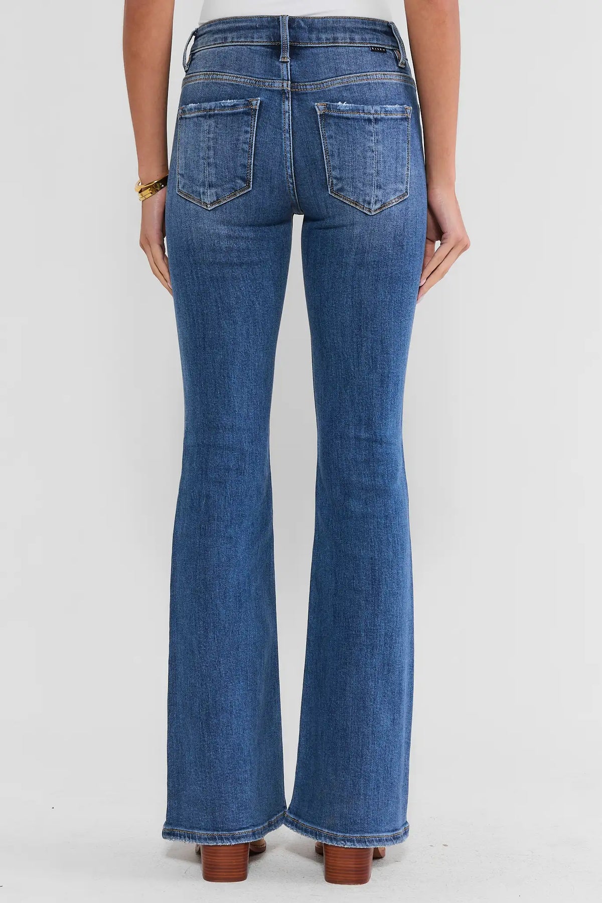 Maeve Medium Wash Flare Jeans - Back View, Back Pockets & Flare Hem | Avara