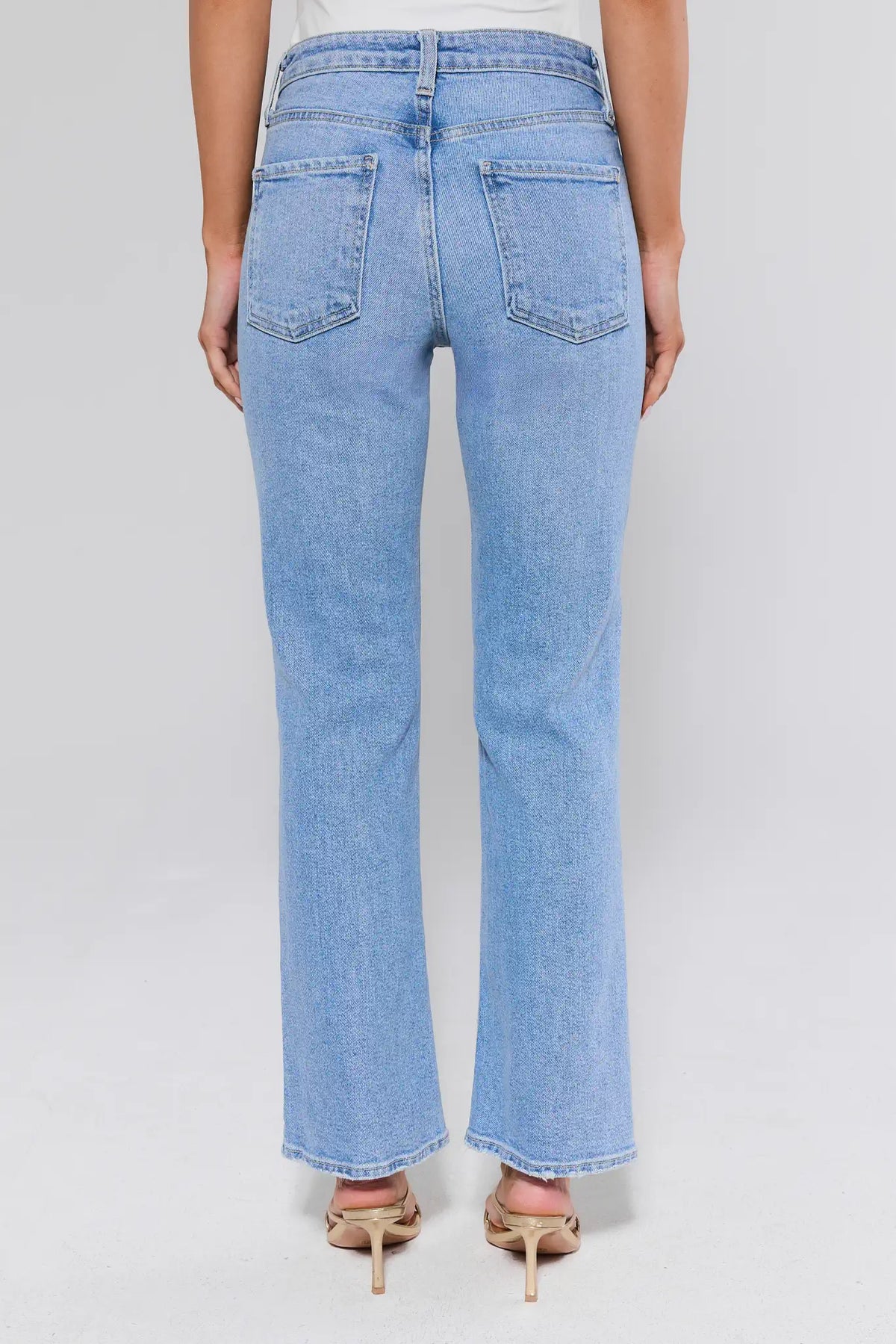 Laurel Light Wash Kick Flare Jeans - Back View, Five-Pocket Light Wash Denim | Avara