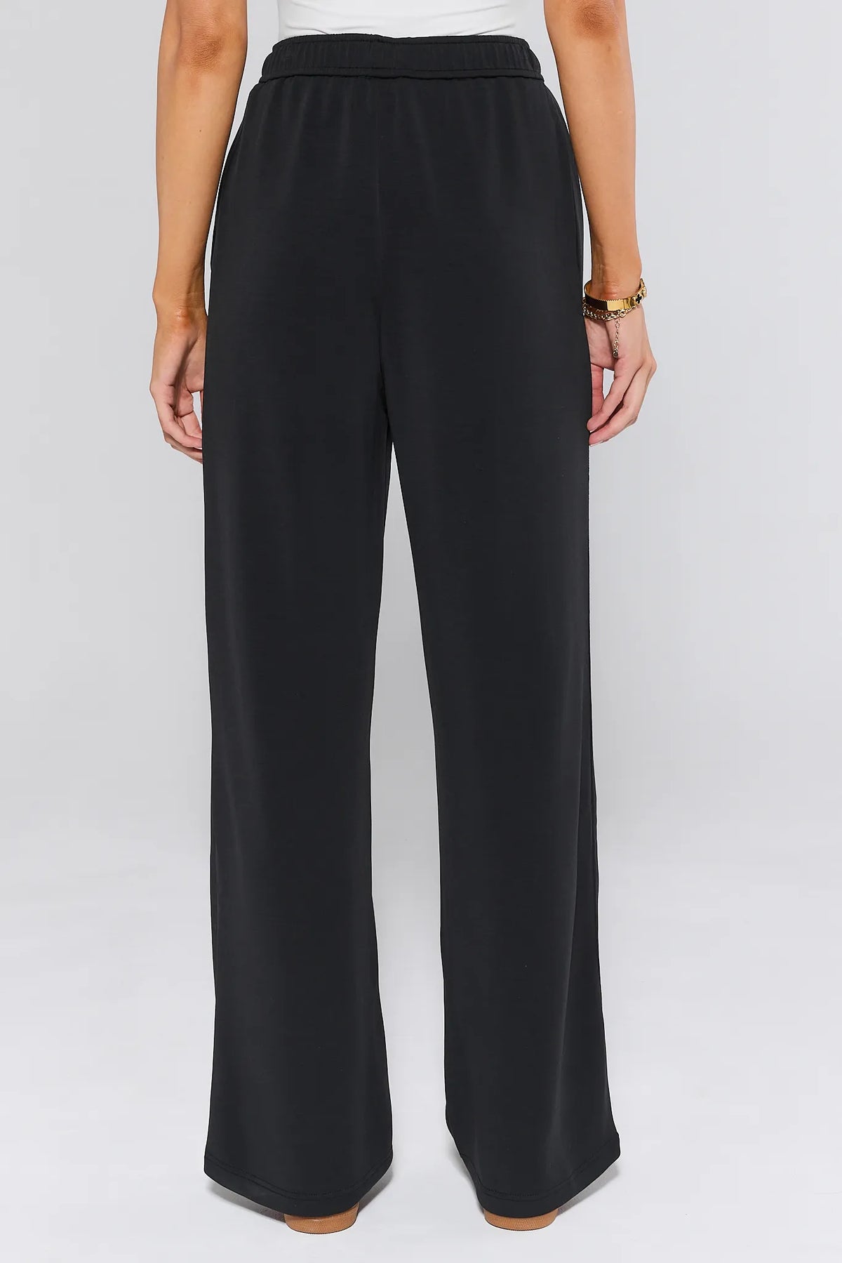 Lucy Black Wide Leg Lounge Pants back view, elastic waistband and relaxed wide-leg fit for women | Avara