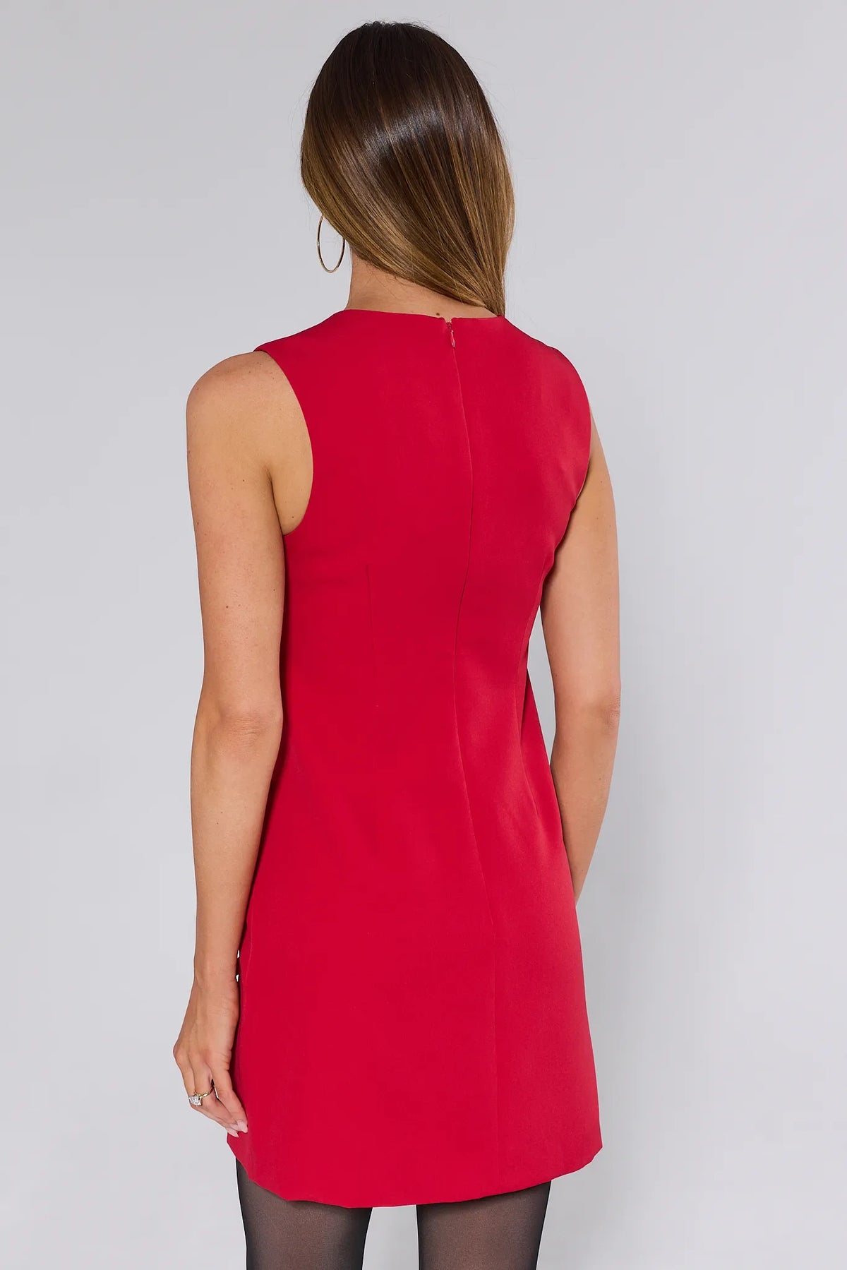 Red Miranda Bow Mini Dress - Back View Showing Zipper Closure and Clean A-Line Silhouette | Avara