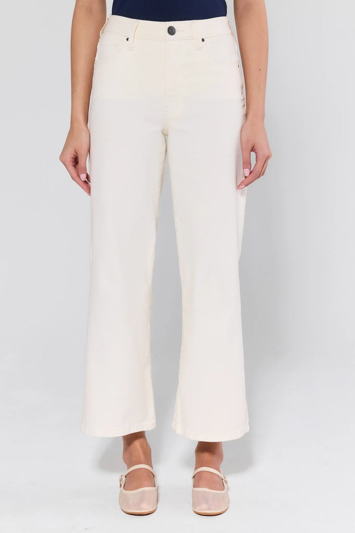 Meg Cream Wide Leg Jeans by KUT - Front View, High-Waist Denim with Wide Leg Silhouette | Avara
