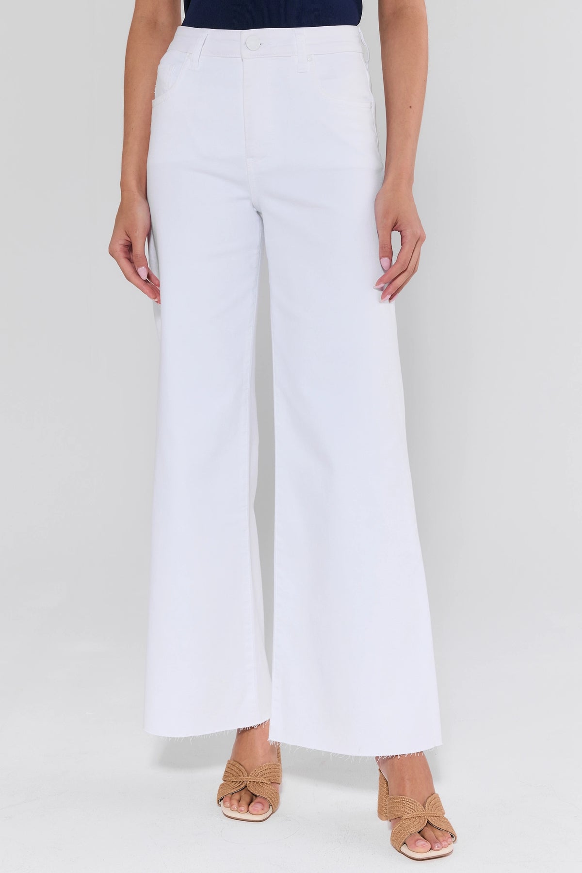 White wide-leg Maya Jeans by KUT from the Kloth - Front Crop View, frayed hem | Avara