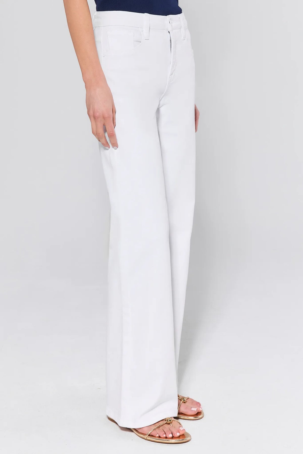 White Straight Leg Jeans Side View Zipper Detail - Women's White Denim | Avara