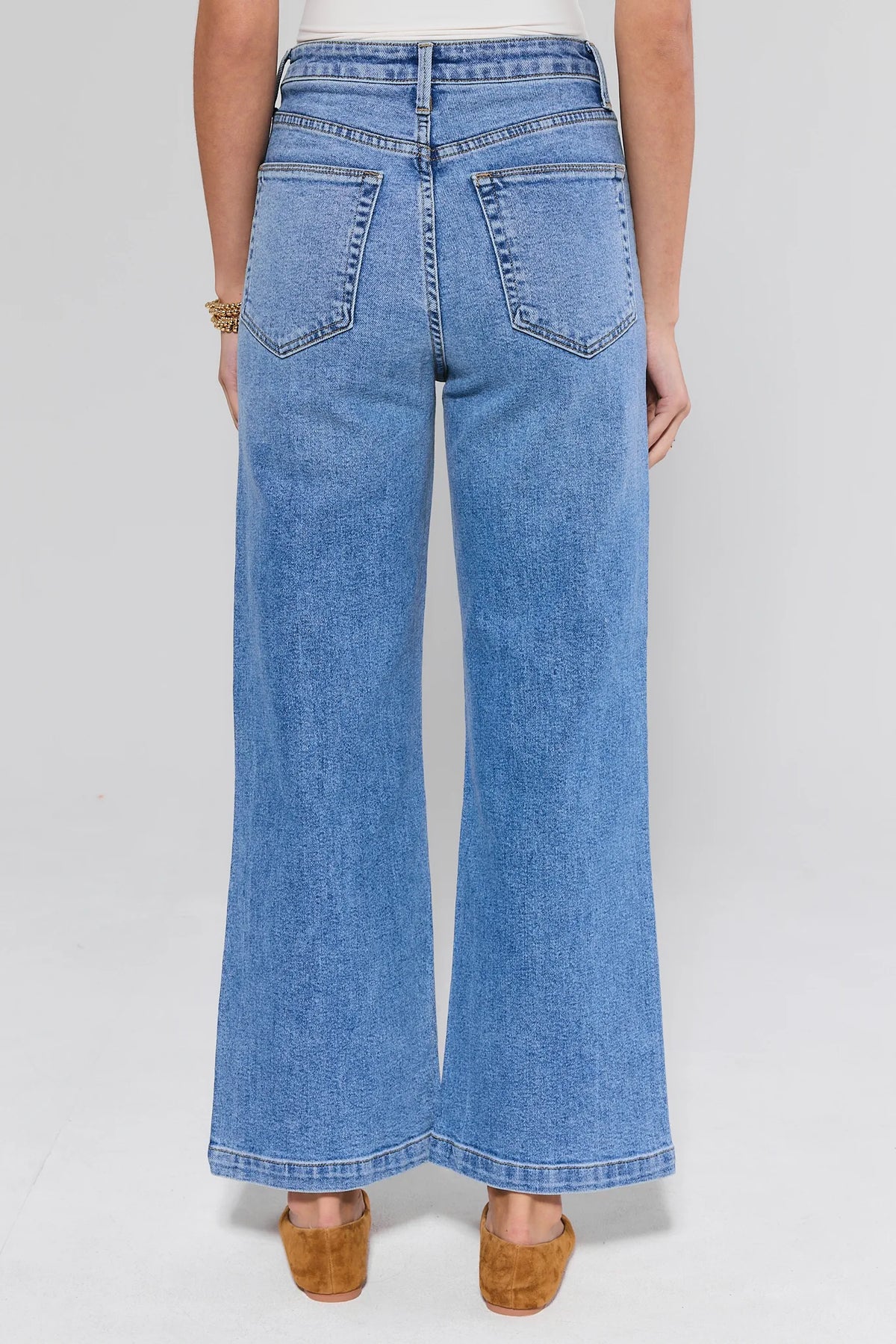 Kimberly Light Wash Wide-Leg Jeans - Back View Showing High Rise and Back Pocket Detail | Avara