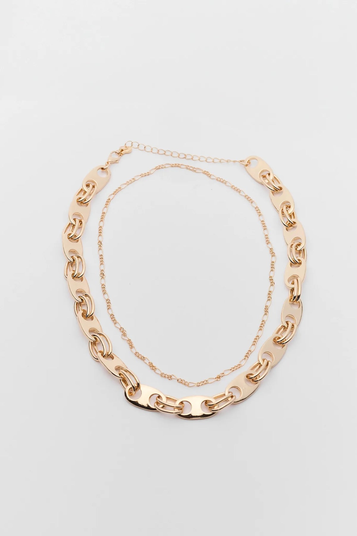 Amelia Gold Layered Chain Necklace - Flat Lay, Mariner Link & Delicate Chain Set | Avara