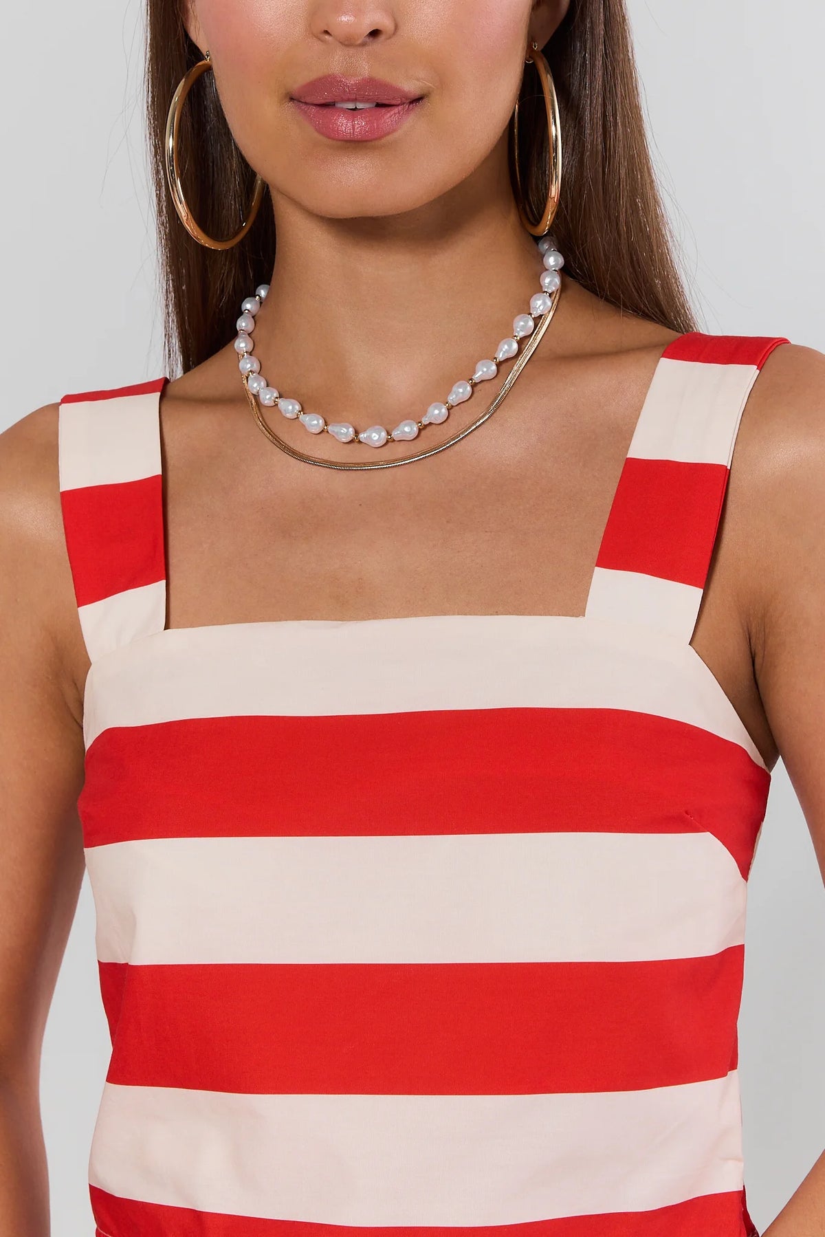 Veronica Red Striped Tank Top close-up, square neckline and wide stripe detail, women's cute top | Avara