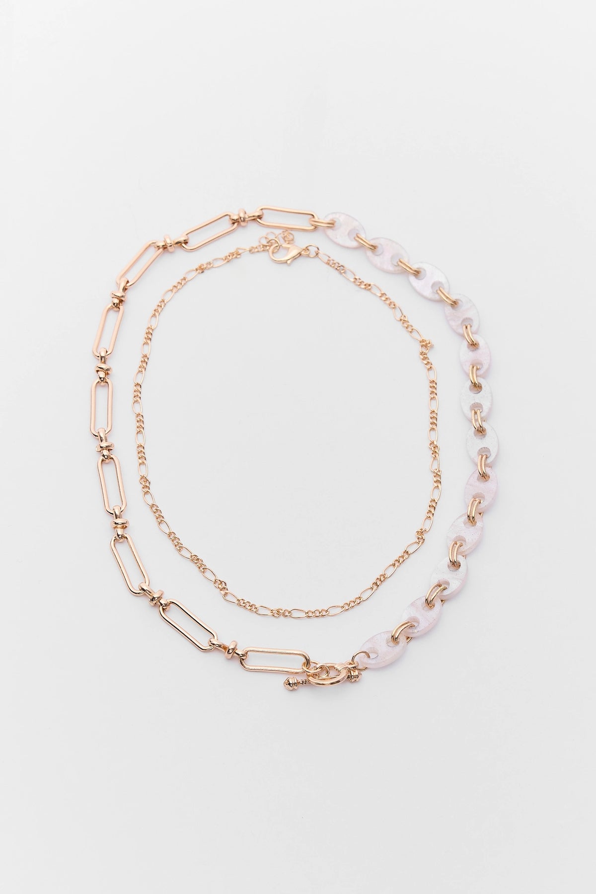 Marley Gold Layered Chain Link Necklace set of two with acrylic links - Flat Lay | Avara