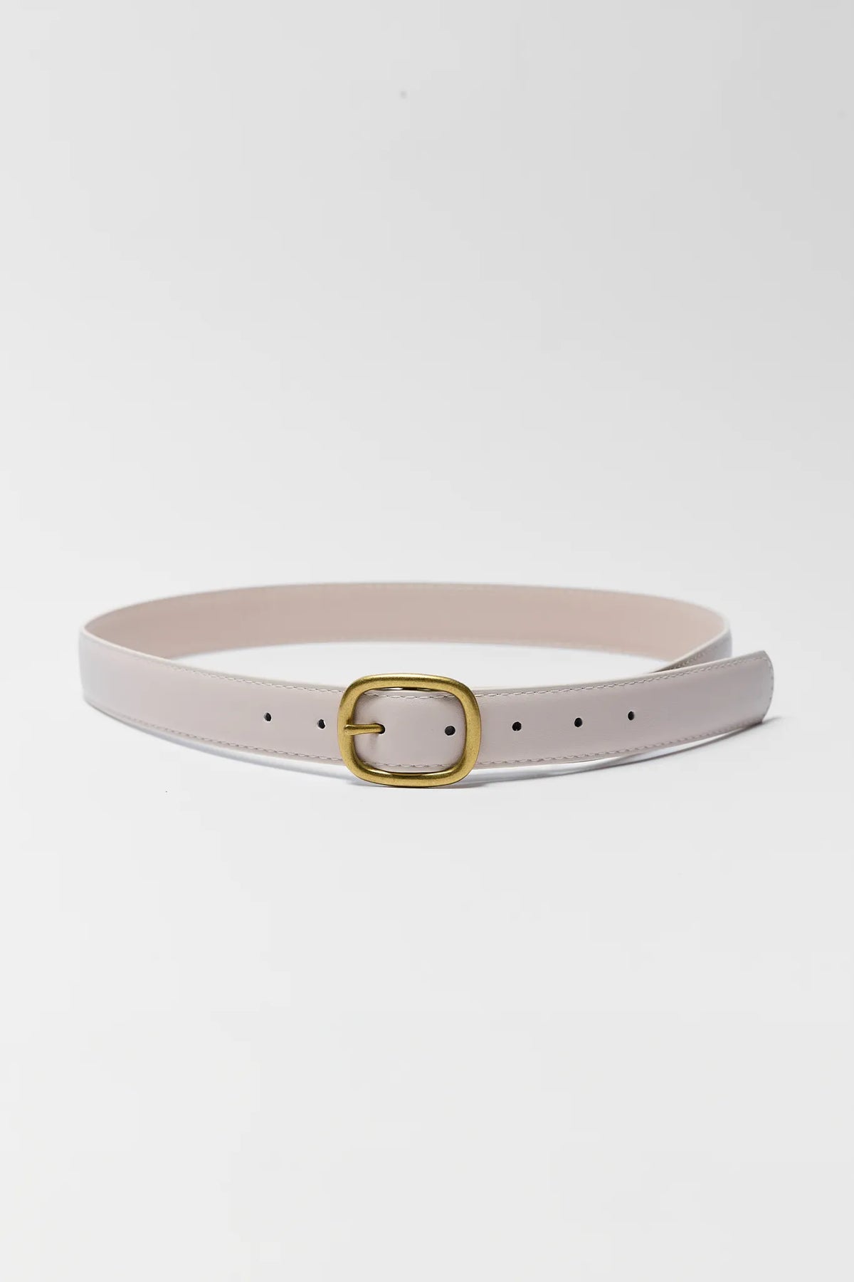 Ivory Faux Leather Belt with Gold-Tone Oval Buckle - Flat Lay | Avara
