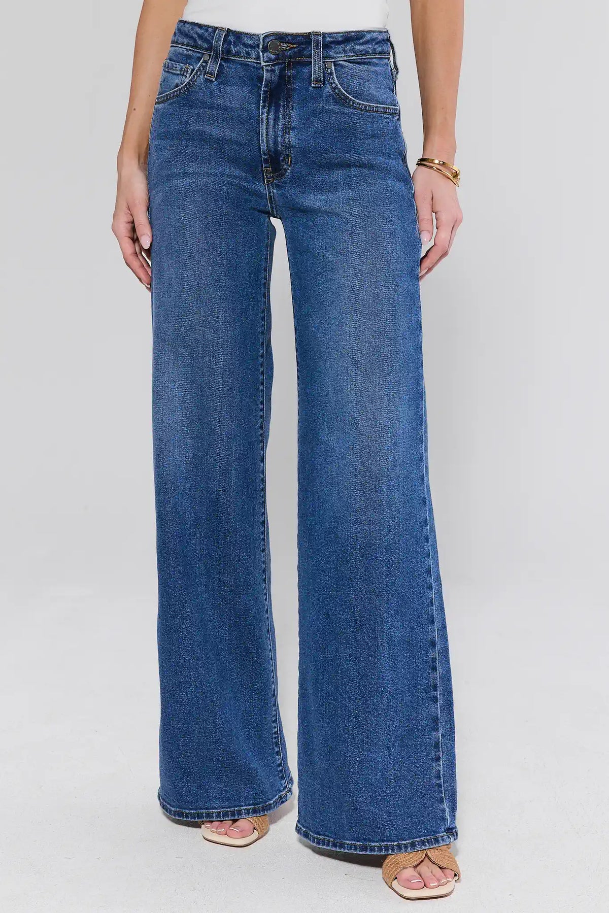 Medium Wash Bentley Wide Leg Jeans - High Rise Front View, Women's Denim | Avara