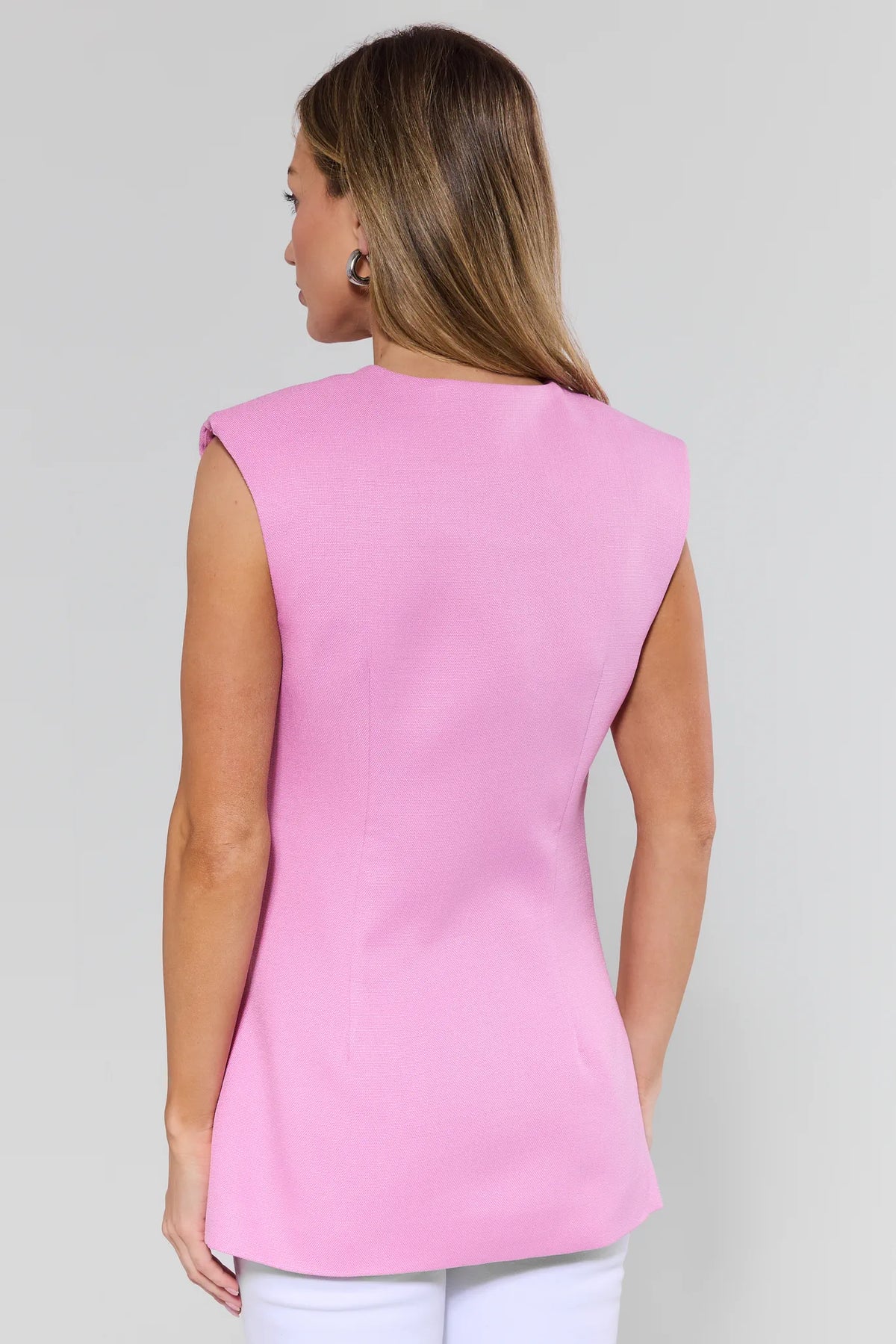 Jess Pink Button Up Vest structured back view, sleeveless pink vest - Back View | Avara